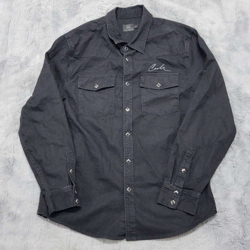 Johnny Cash Huckberry Shirt Mens Large Black Western Snap Cotton Long Sleeve